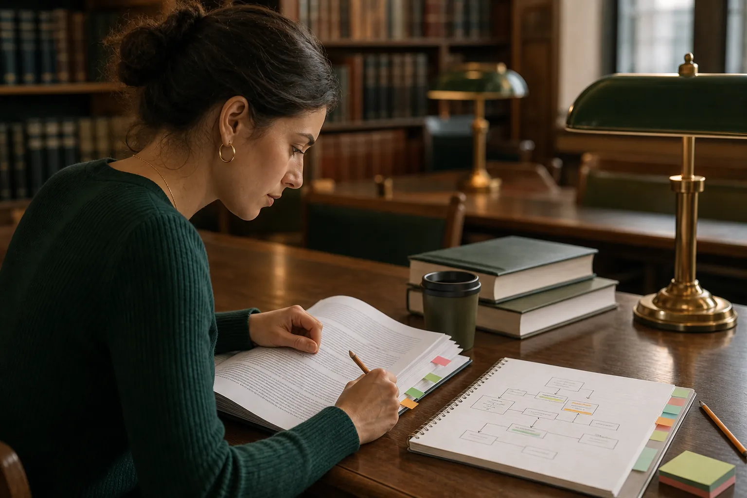 Étudiant en droit analysant et annotant un jugement de justice