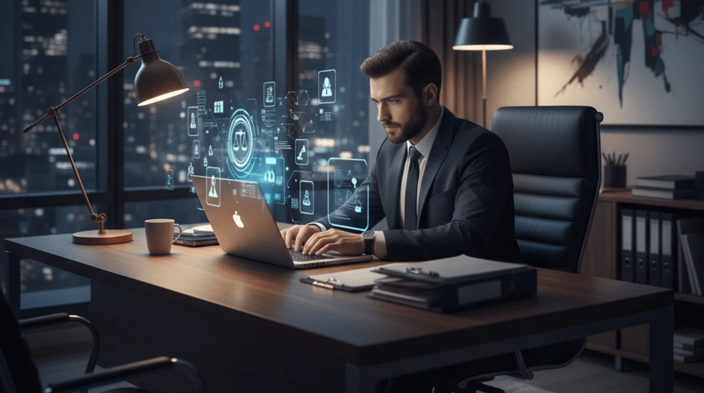 Professionnel du droit travaillant avec l'intelligence artificielle